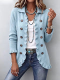 Cecilia Chaqueta de Punto Azul Empolvado con Volantes