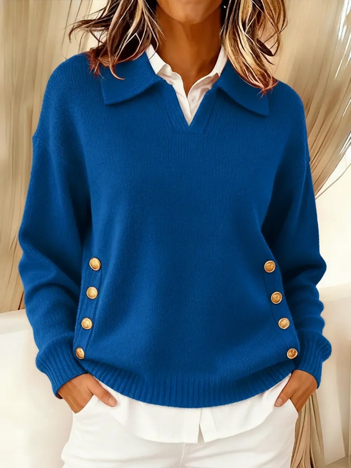 Vicenta Jersey con Cuello Polo y Botones