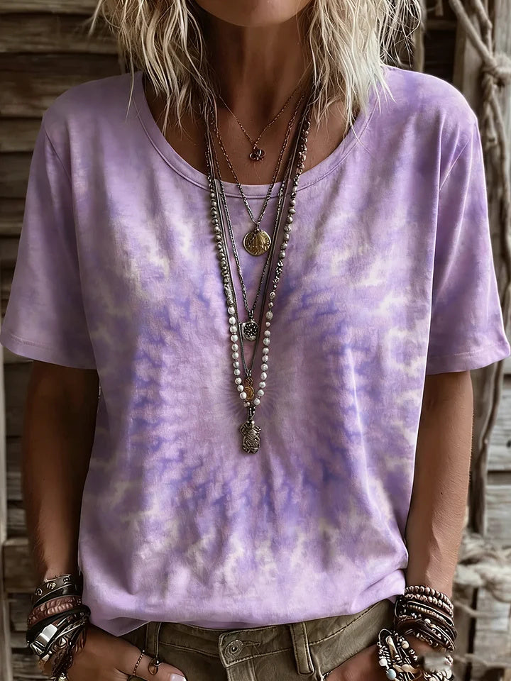 Camisa vintage étnica de algodón rosa con cuello redondo y manga corta — foto 5