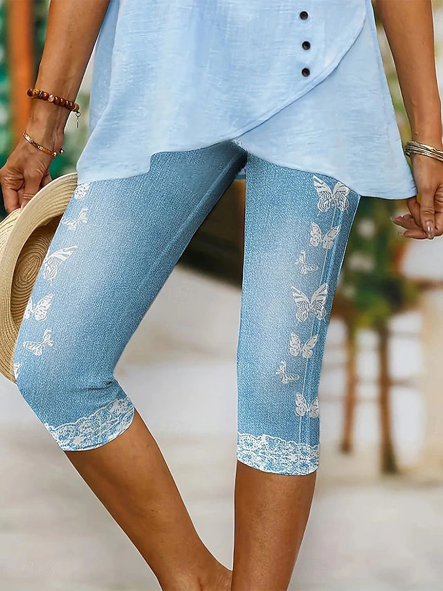 Pantalón capri de talle alto de mariposas
