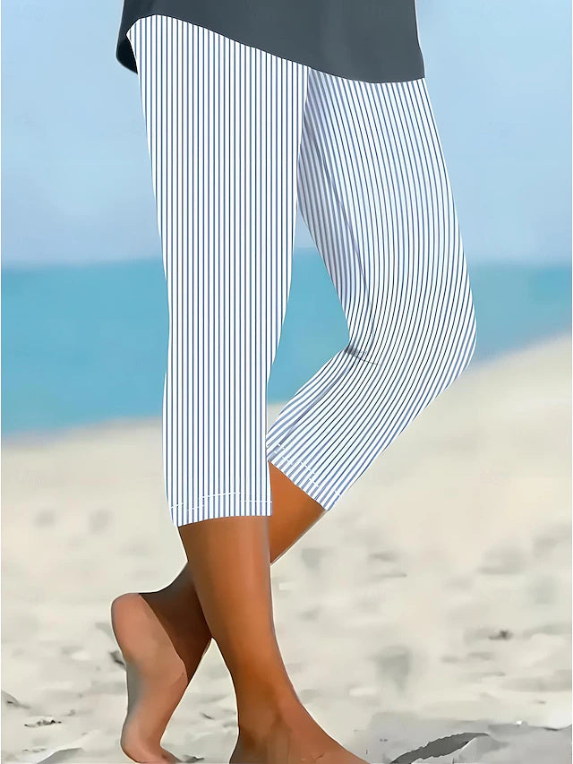 Pantalón capri de rayas con cintura elástica — foto 2