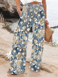 Pantalón cómodo largo de talle alto de flores con cordón ajustable