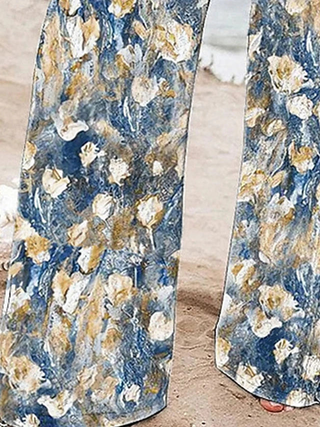 Pantalón cómodo largo de talle alto de flores con cordón ajustable — foto 3