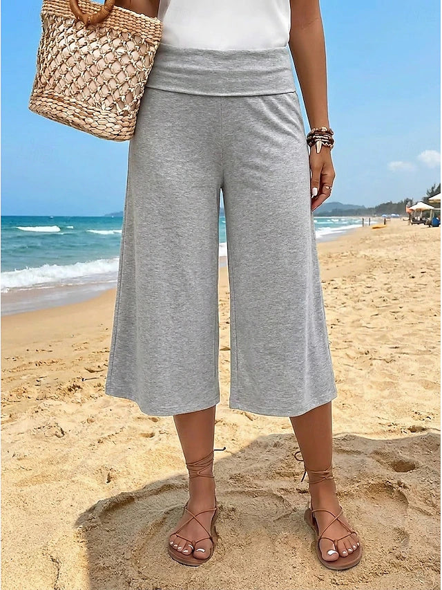 Pantalón moderno cropped de talle medio liso con cintura elástica