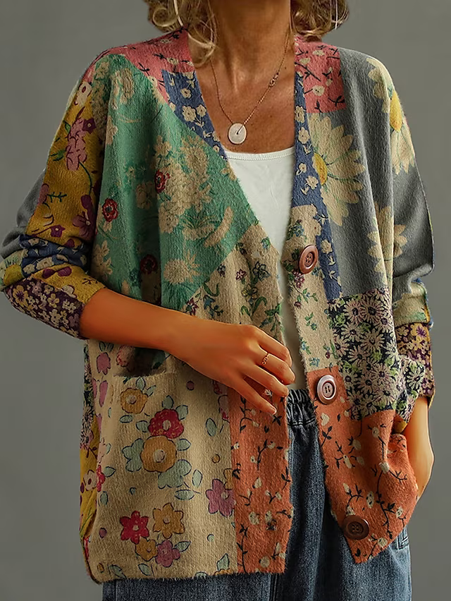 Cárdigan casual de flores con escote en pico y manga larga — foto 2