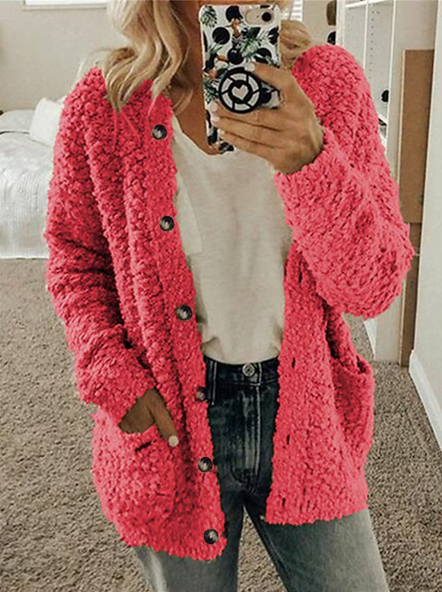 Cárdigan casual liso con manga larga y bolsillos