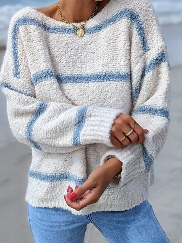 Jersey casual de rayas con cuello redondo y manga larga