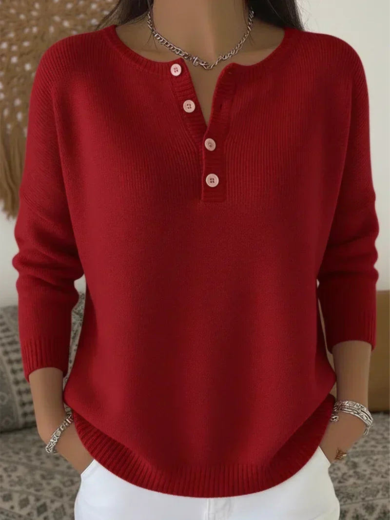 Helena  Jersey de Punto con Botones Henley
