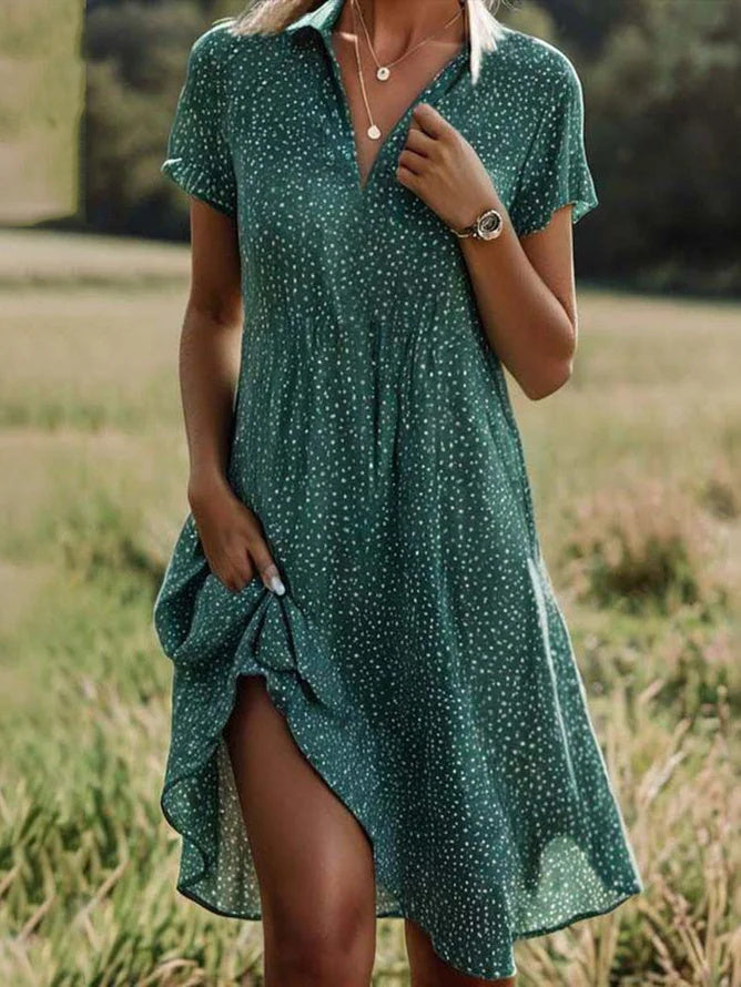 Vestido de lunares con solapa y manga corta — foto 4