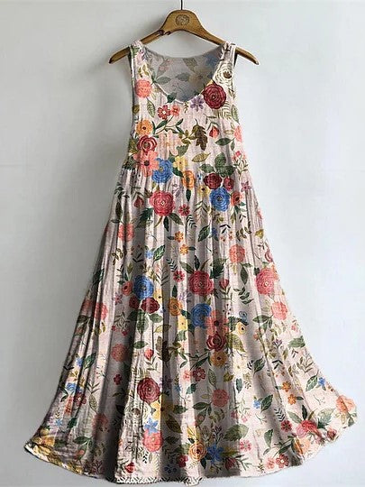 Vestido de flores de algodón con escote en pico y bolsillos, sin mangas — foto 2