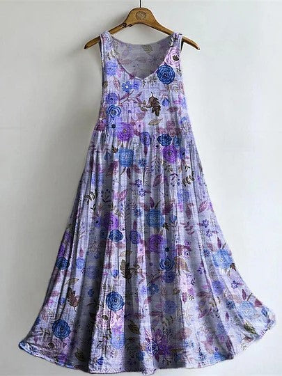 Vestido de flores de algodón con escote en pico y bolsillos, sin mangas — foto 3