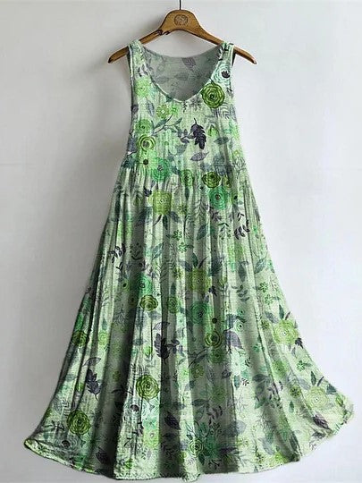 Vestido de flores de algodón con escote en pico y bolsillos, sin mangas — foto 4