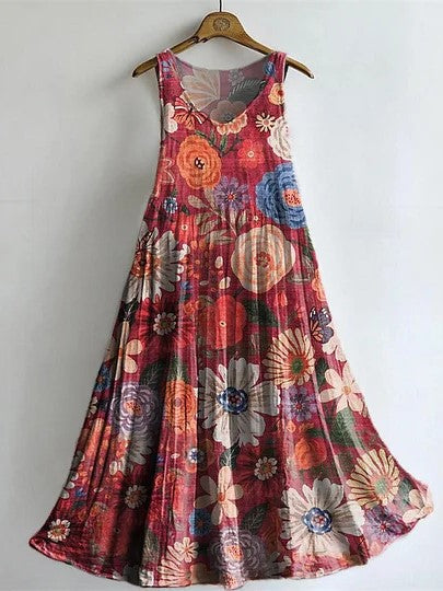 Vestido de flores de algodón con escote en pico y bolsillos, sin mangas — foto 5