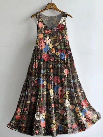 Vestido de flores de algodón con escote en pico y bolsillos, sin mangas — foto 7