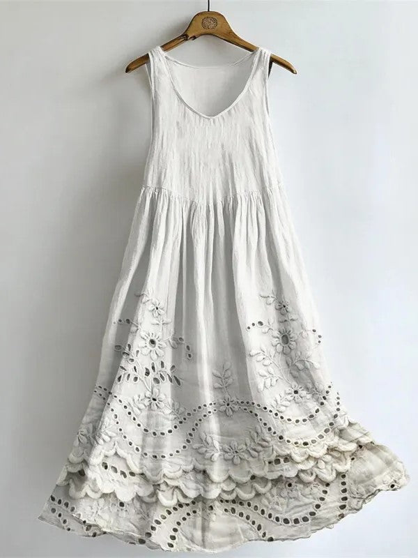 Vestido fluido de flores de lino