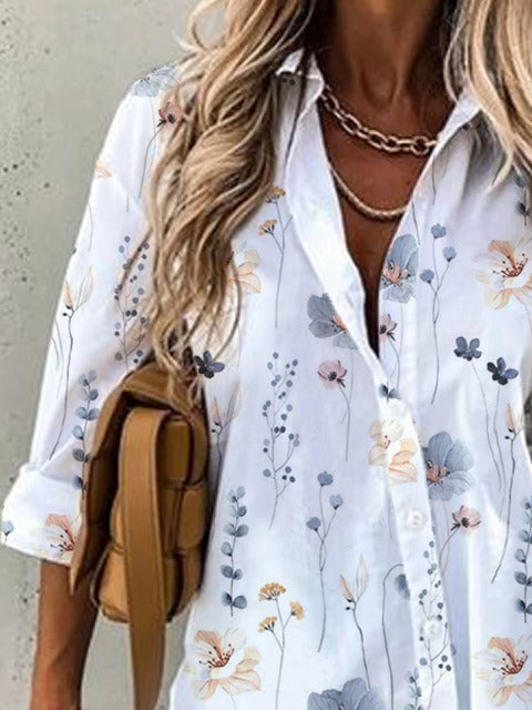 Blusa casual holgada de flores con cuello camisero — foto 2