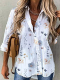 Blusa casual holgada de flores con cuello camisero