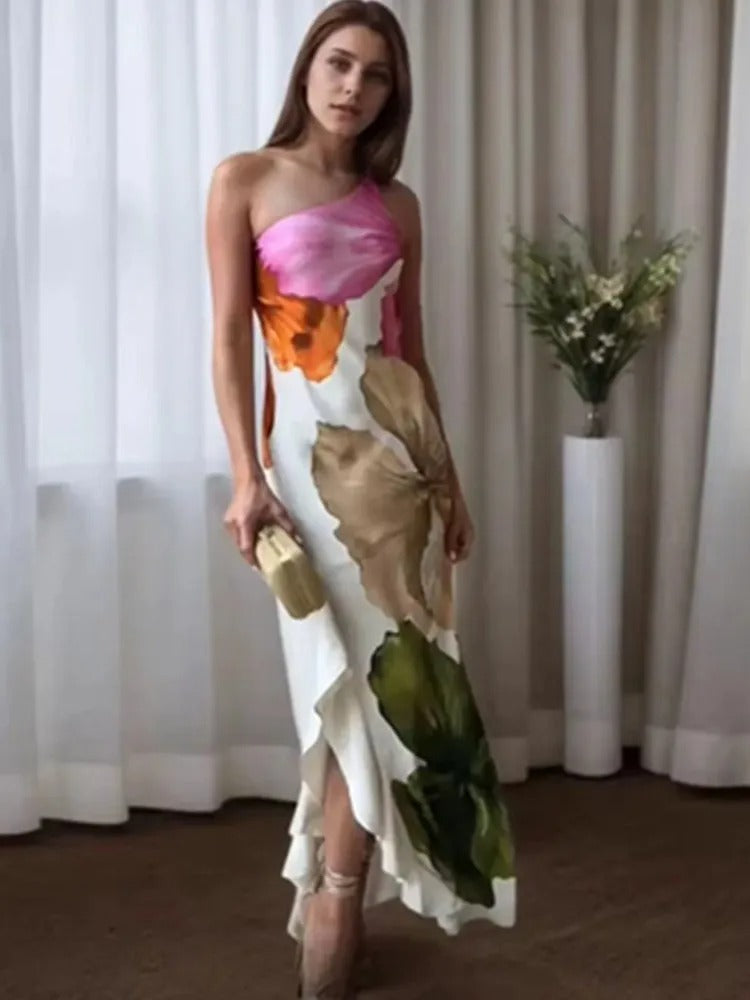 Alegria Vestido Maxi Floral de Un Hombro