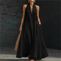 Clara Vestido de Algodón y Lino Maxi Halter