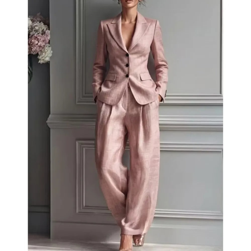 Asuncion Conjunto de Traje Elegante con Blazer Entallada y Pantalón Ancho