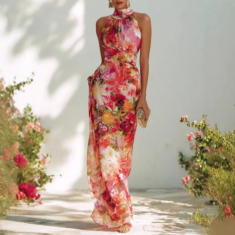 Isadora Vestido Maxi Floral con Cuello Halter