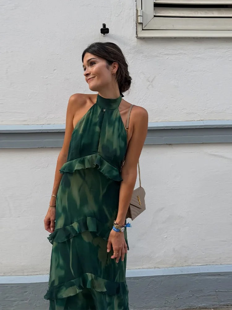 Cleofe Vestido Maxi Halter con Volantes