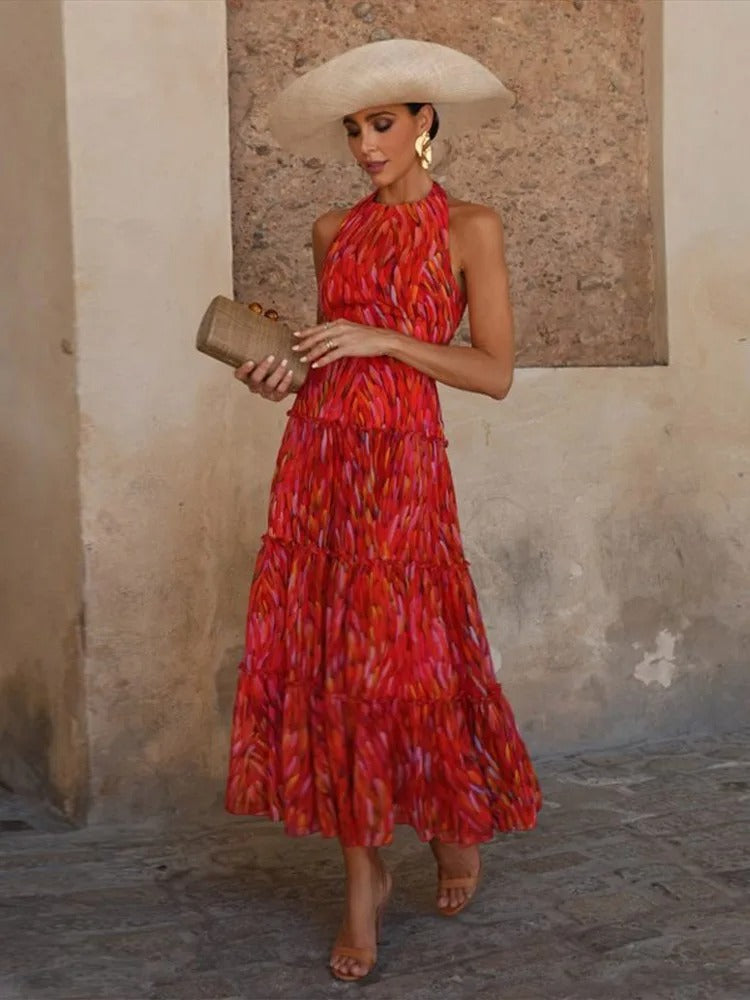 Mariela Conjunto de Vestido Maxi Estampado y Chaqueta