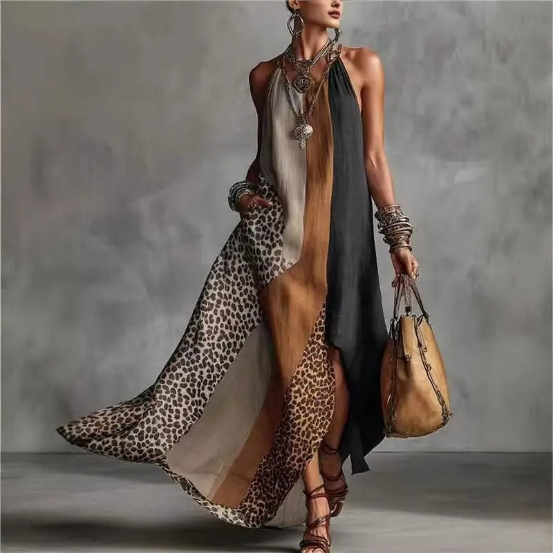 Anastasia Vestido Maxi Animal Print Halter