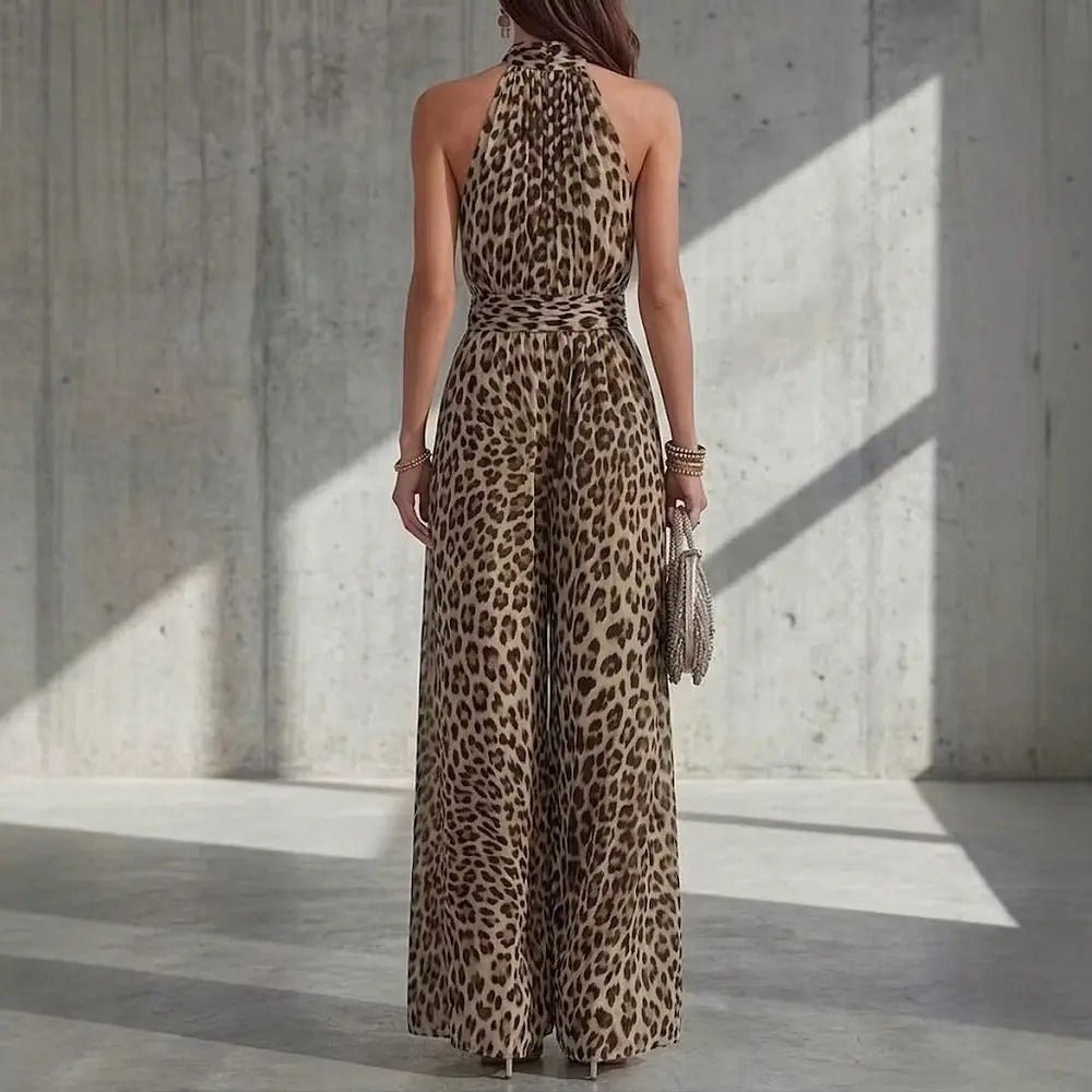 Alberta Mono Halter con Estampado Leopardo y Pantalón Ancho