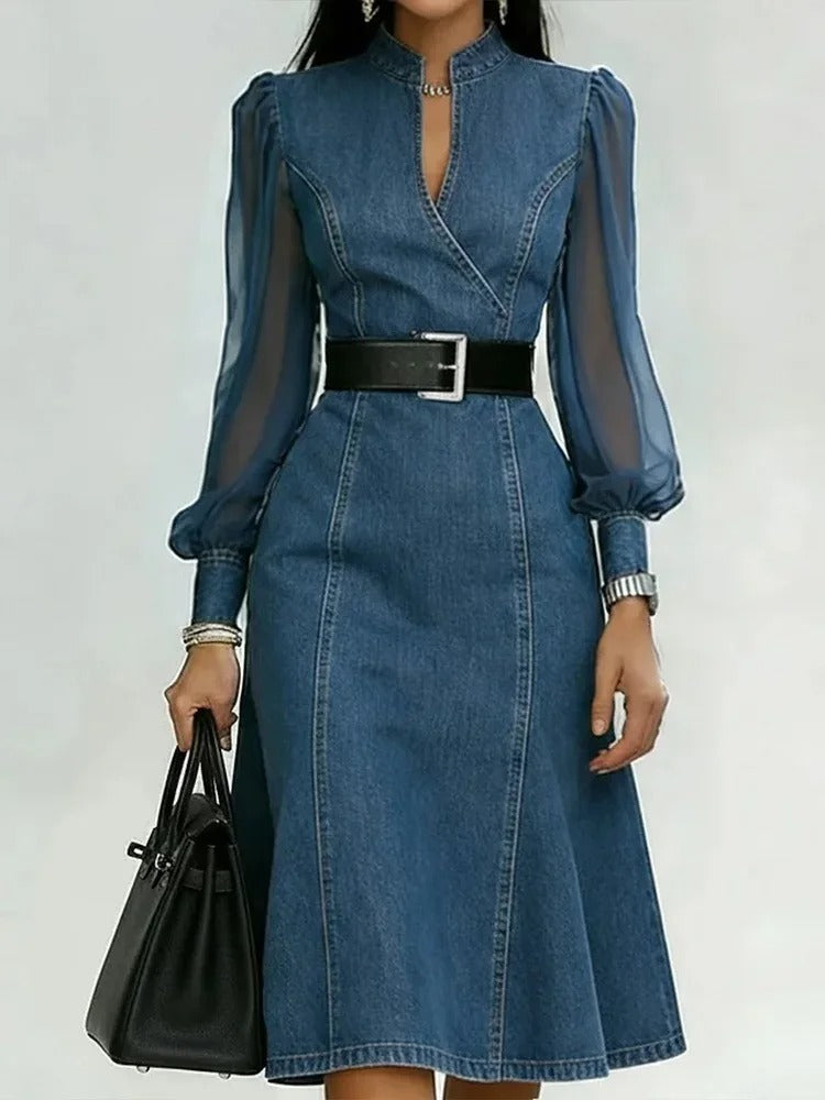Cesarina vestido vaquero con mangas transparentes