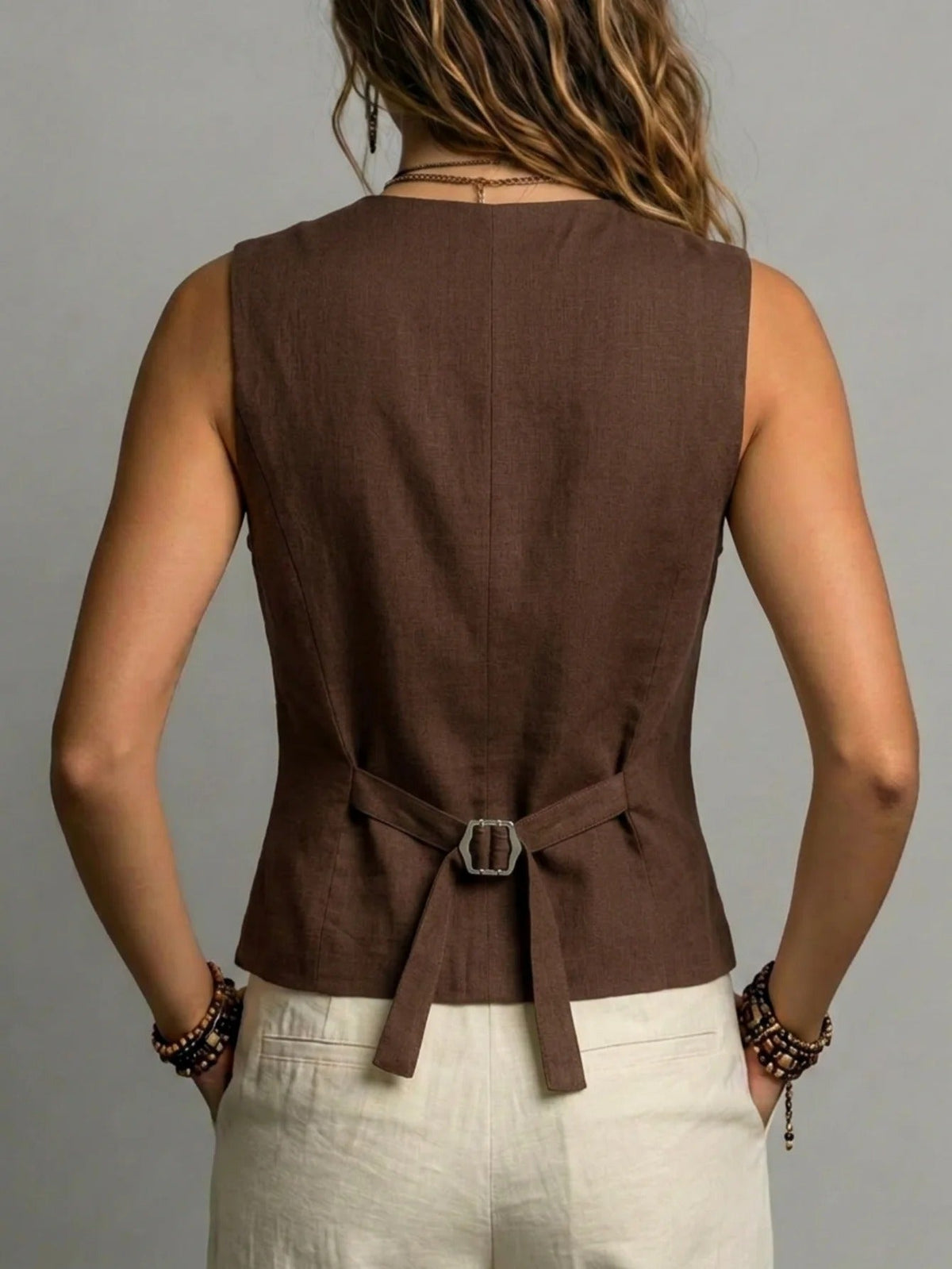 Beatriz Chaleco De Lino Con Hebilla Ajustable