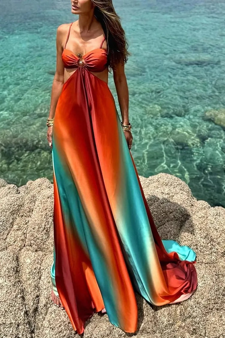 Zahara Vestido Maxi Satinado Degradado con Aberturas