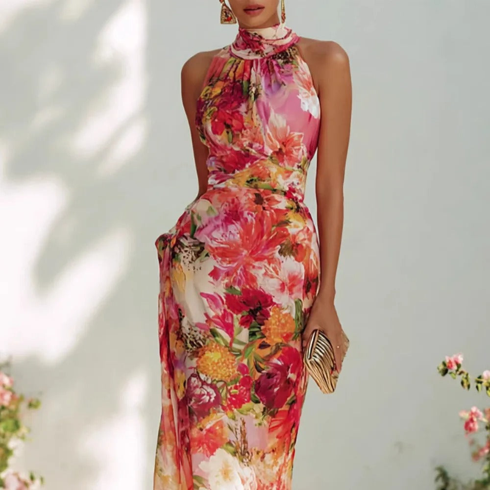 Isadora Vestido Maxi Floral con Cuello Halter