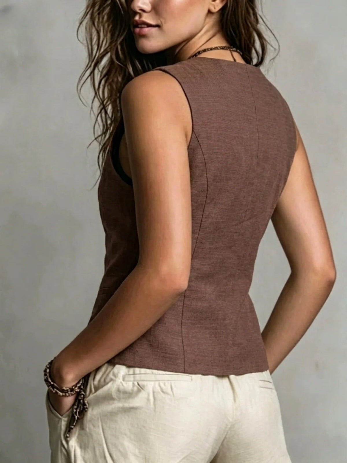 Aranza Chaleco De Lino Elegante
