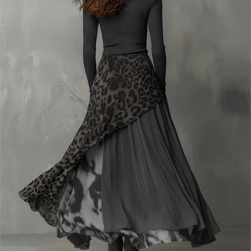 Natalia Vestido Largo Asimétrico Con Estampado Leopardo