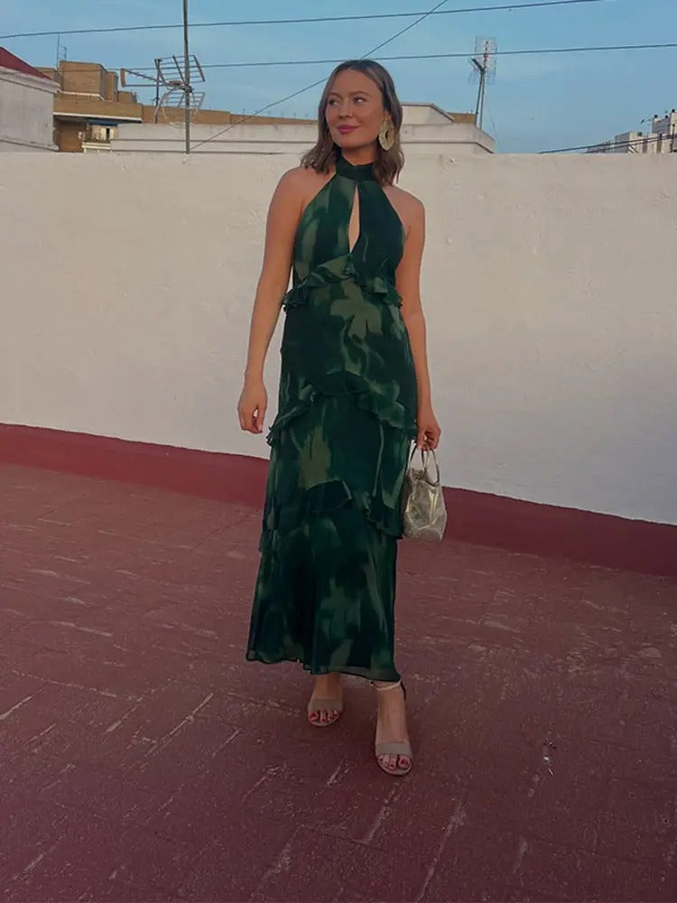 Cleofe Vestido Maxi Halter con Volantes