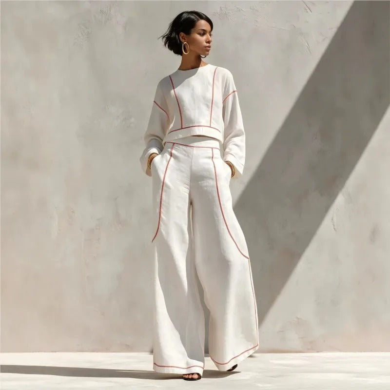 Alejandra Conjunto De Dos Piezas Con Costuras En Contraste