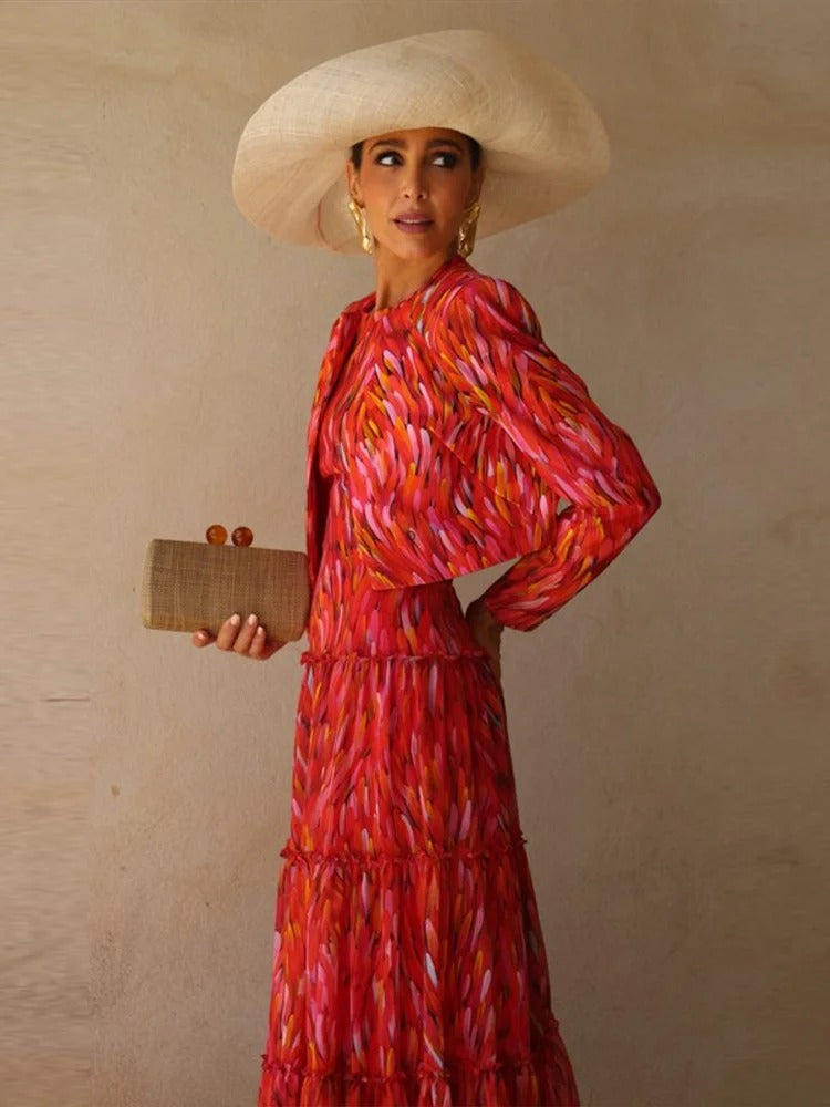 Mariela Conjunto de Vestido Maxi Estampado y Chaqueta