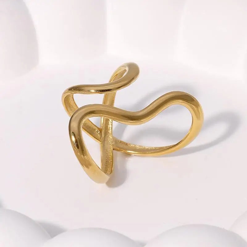 Annunziata Anillo Dorado de Acero Inoxidable con Baño PVD de Oro 18K