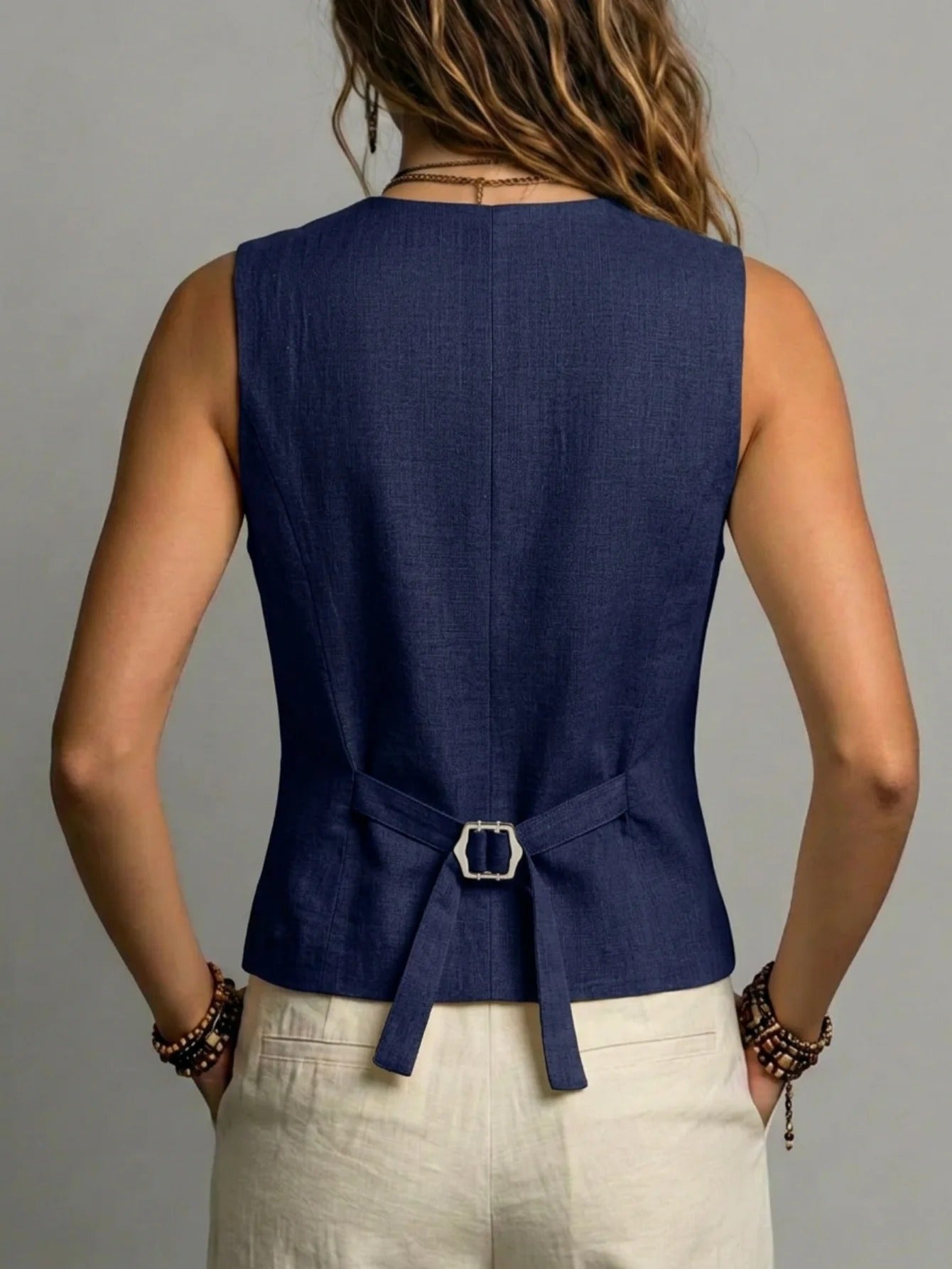 Beatriz Chaleco De Lino Con Hebilla Ajustable