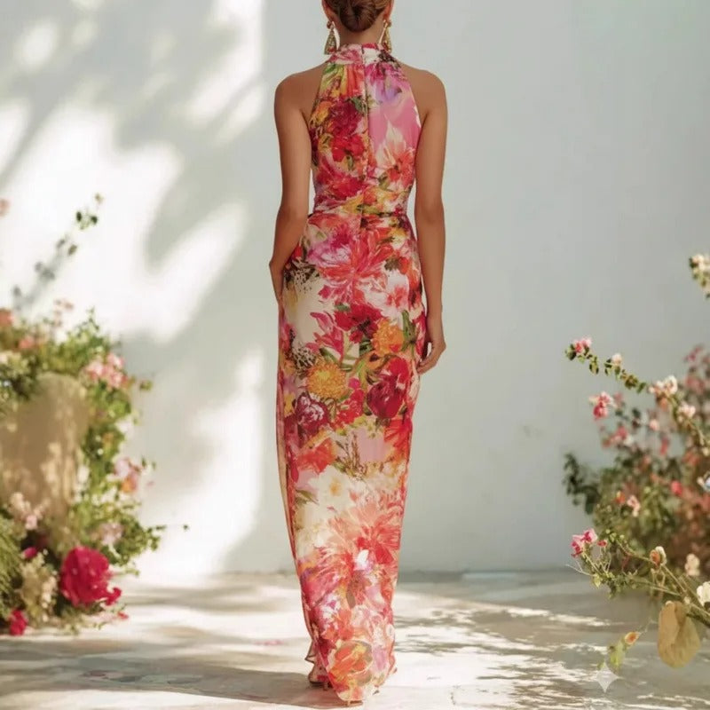 Isadora Vestido Maxi Floral con Cuello Halter