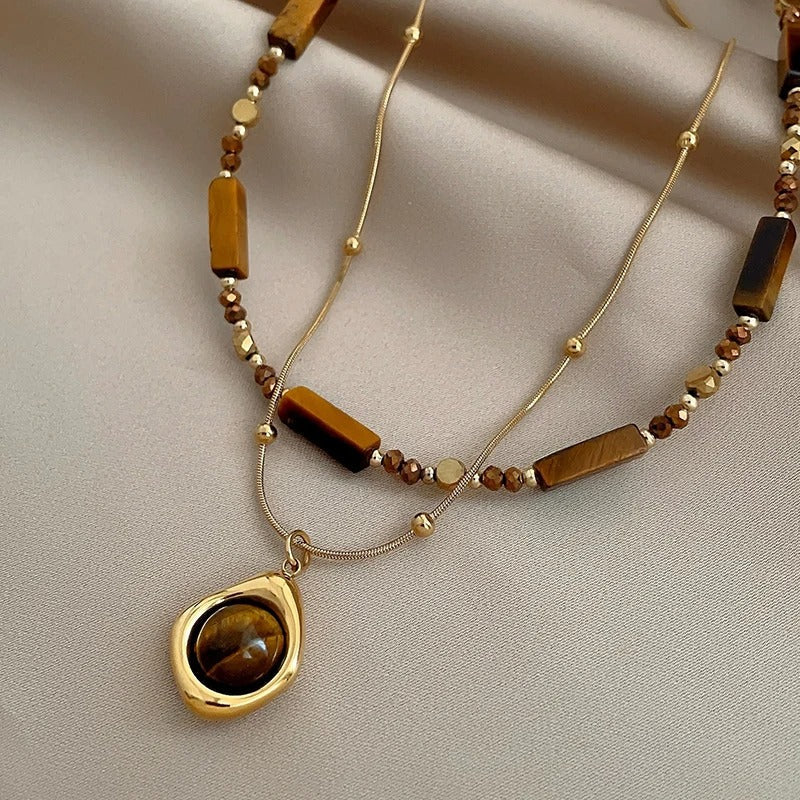 Kaia Collar Doble Capa con Ojo de Tigre