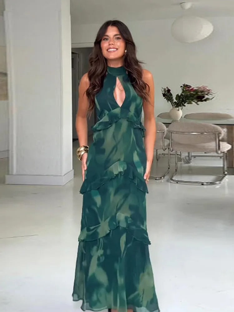 Cleofe Vestido Maxi Halter con Volantes