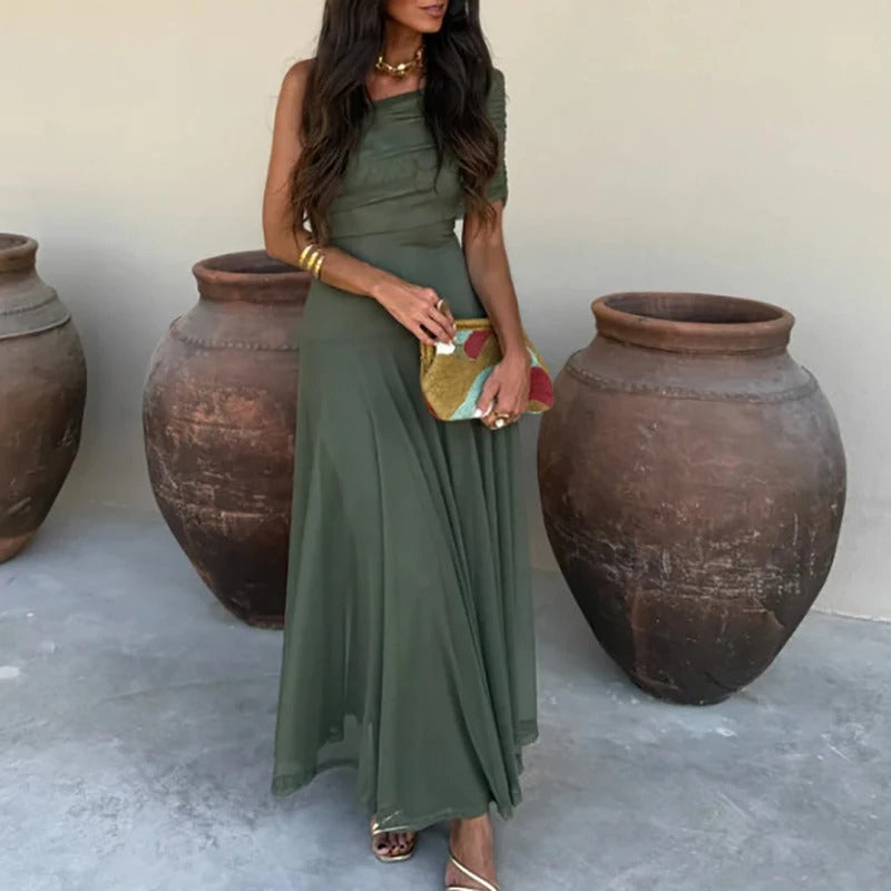 Estefanía Vestido Maxi de Hombros Descubiertos con Aberturas