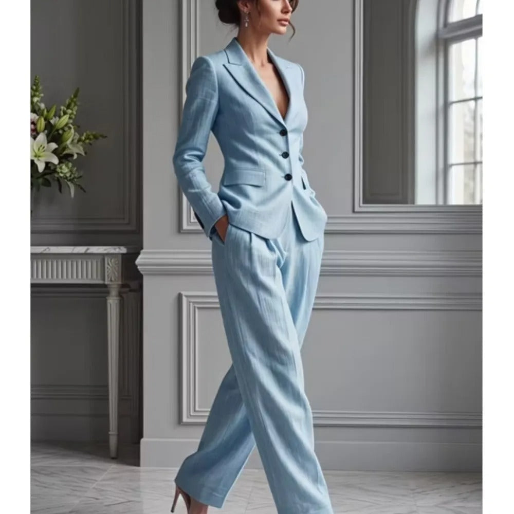 Asuncion Conjunto de Traje Elegante con Blazer Entallada y Pantalón Ancho