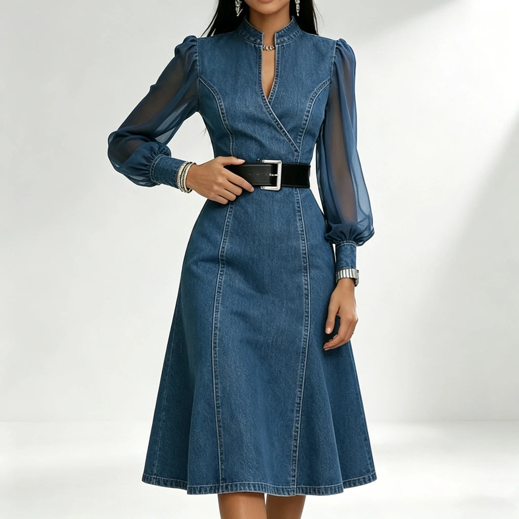 Cesarina vestido vaquero con mangas transparentes