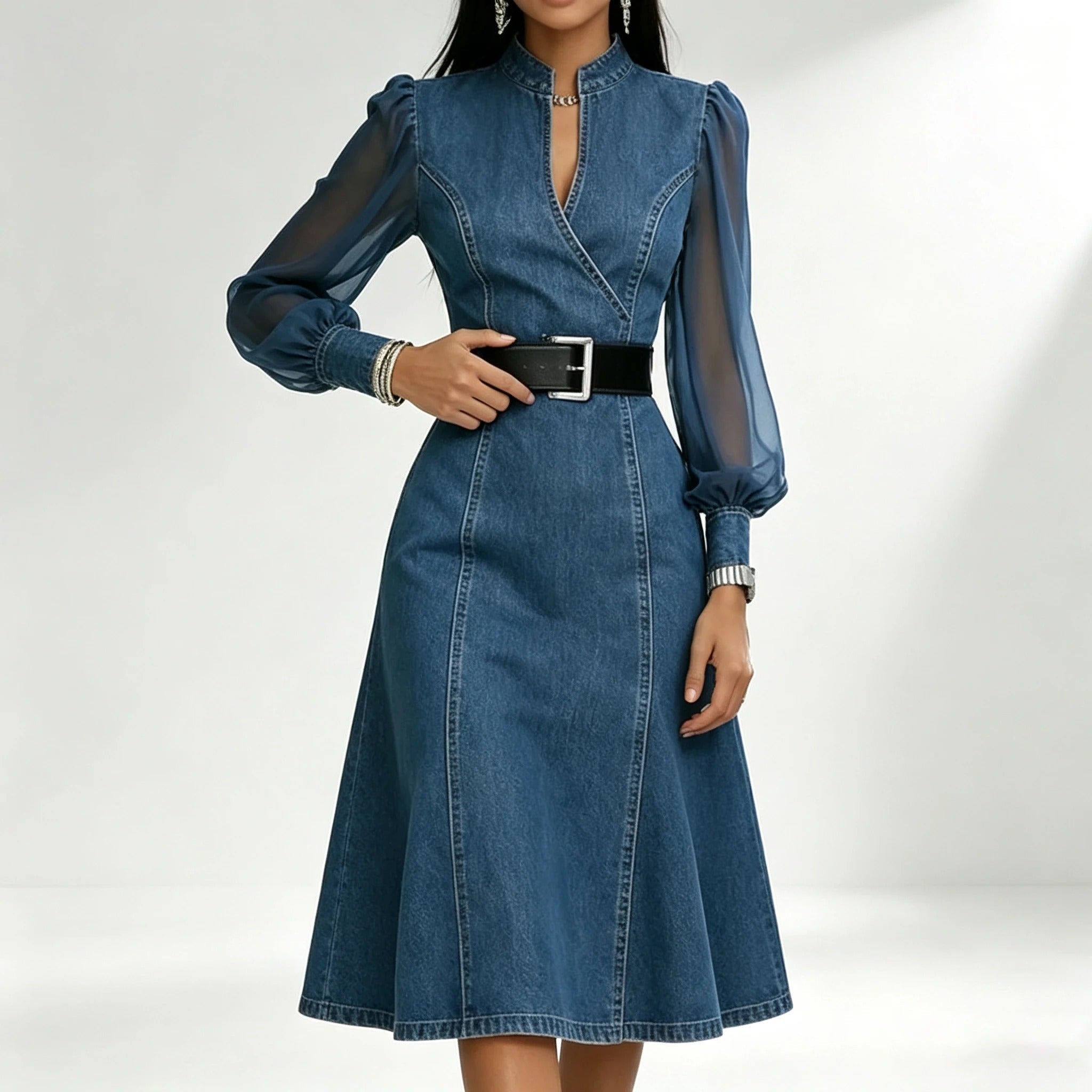 Cesarina vestido vaquero con mangas transparentes