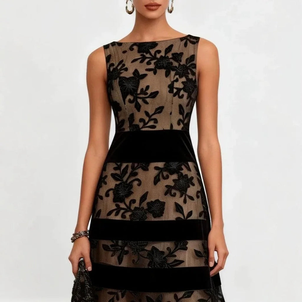 Odette Vestido Midi de Tul Bordado Floral