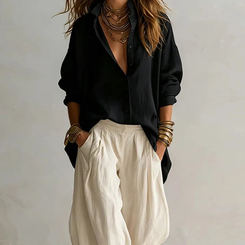 Clementina Conjunto Fluido de Camisa y Pantalón Ancho
