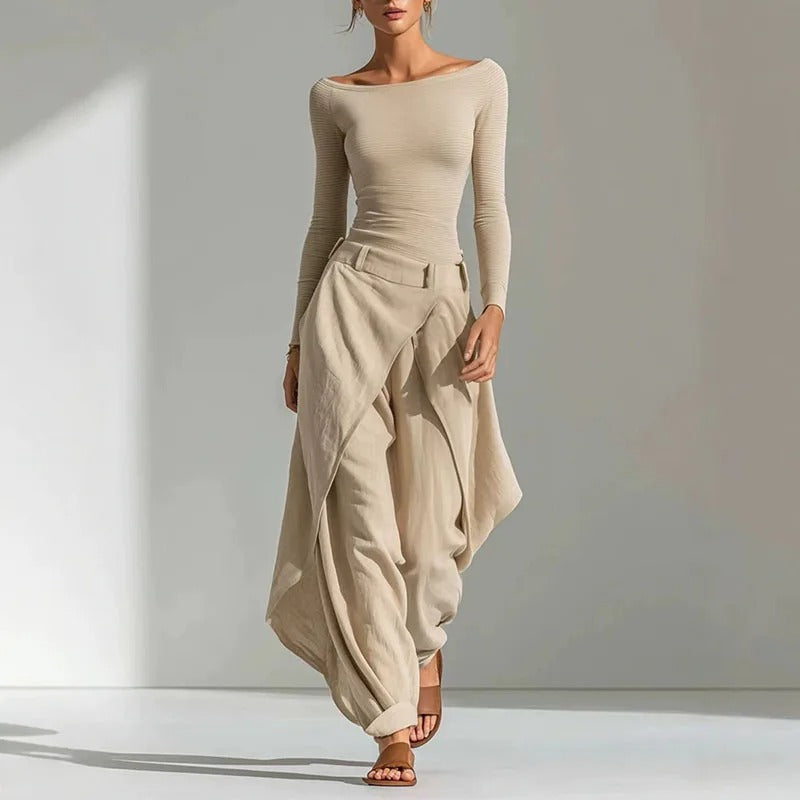 Clarissa Conjunto de Dos Piezas con Pantalón Fluido Asimétrico